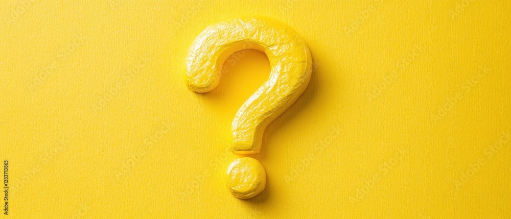 Naklejka premium Bright yellow question mark symbolizing curiosity and inquiry against a solid yellow background, ideal for educational or conceptual use
