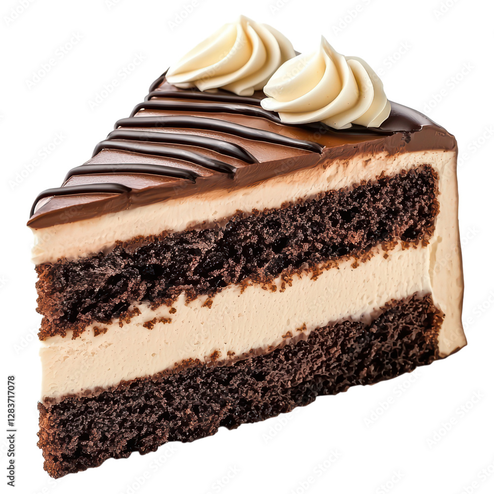 Creamy chocolate cake slice with frosting and layers , Food, isolated on transparent background