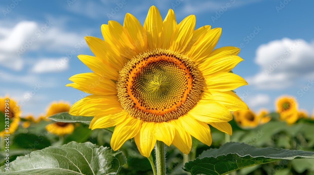 Fototapeta premium Sunny Sunflower Field, Close-up, Summer Day, Agriculture