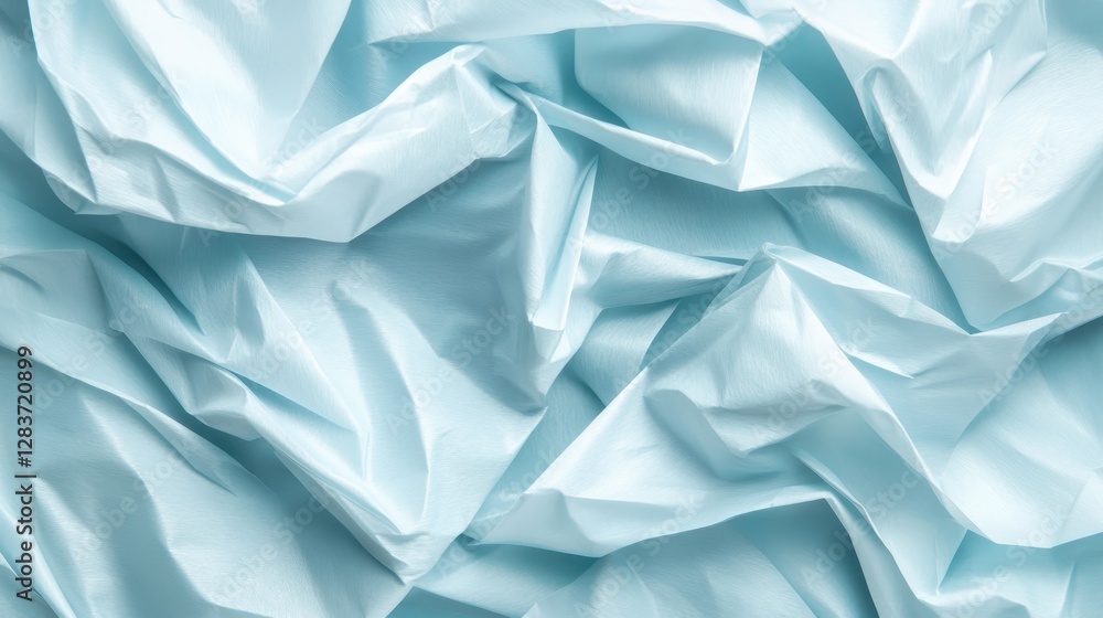 A stunning close-up of crumpled light blue paper represents an abstract background, creating intricate textures and captivating patterns for artistic and creative pursuits. A stunning close-up of crumpled light blue paper represents an abstract background, creating intricate textures and captivating patterns for artistic and creative pursuits.