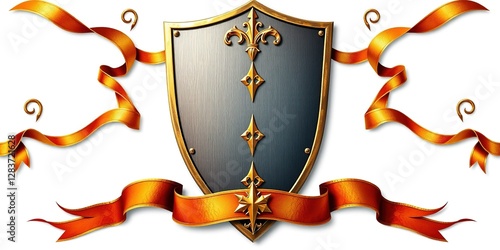 Golden Shield and Ribbon Embroidered with Ancient Symbols of Honor photo