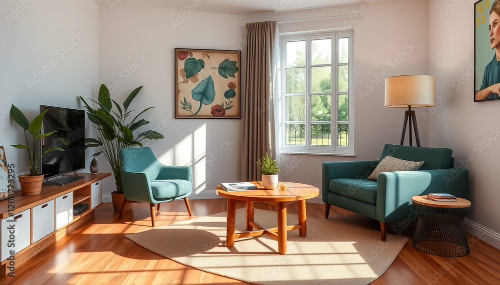 Cozy Modern Living Room with Plants and Natural Light Cozy Modern Living Room with Plants and Natural Light