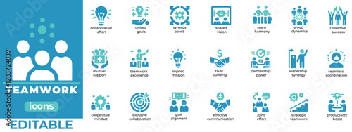 Teamwork vector icons for collaboration, leadership, and productivity. Perfect for business, projects, and presentations.eps