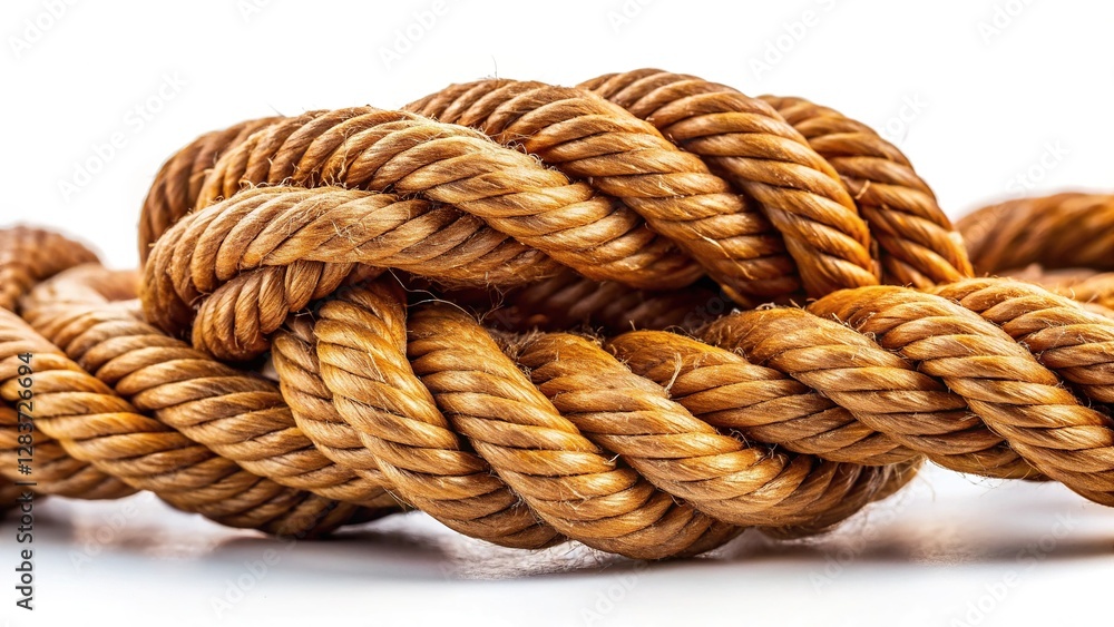 Macro Brown Rope Frame with Knots on White Background Macro Brown Rope Frame with Knots on White Background