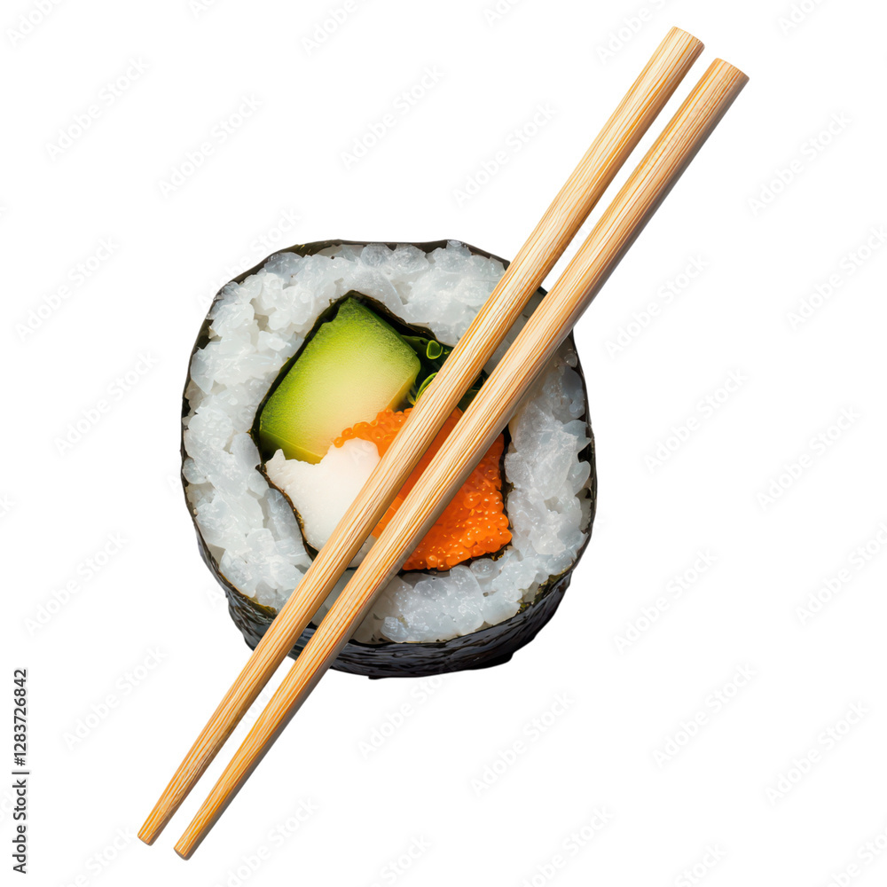 Sushi roll with chopsticks on transparency background , Food, isolated on transparent background Sushi roll with chopsticks on transparency background , Food, isolated on transparent background