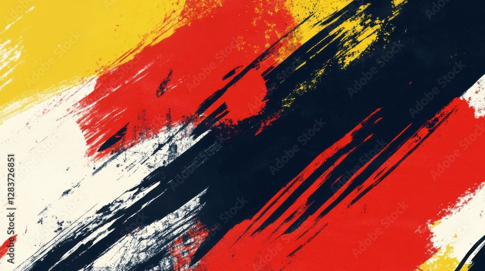 Abstract brush strokes in red, black, yellow, and white paint Abstract brush strokes in red, black, yellow, and white paint