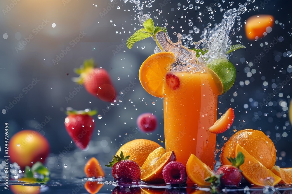 Refreshing Citrus Splash with Fruits and Water Droplets Refreshing Citrus Splash with Fruits and Water Droplets