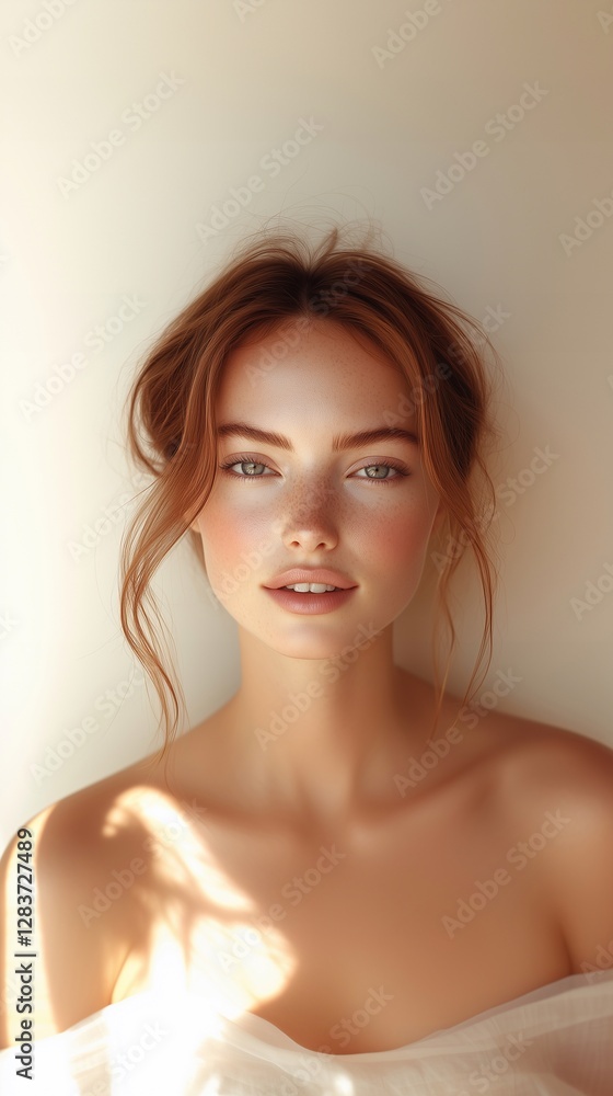 A young woman with luminous, hydrated skin, bathed in soft sunlight. Her natural beauty and freckles emphasize skincare, rejuvenation, and wellness. Ideal for beauty and cosmetic concepts. A young woman with luminous, hydrated skin, bathed in soft sunlight. Her natural beauty and freckles emphasize skincare, rejuvenation, and wellness. Ideal for beauty and cosmetic concepts.
