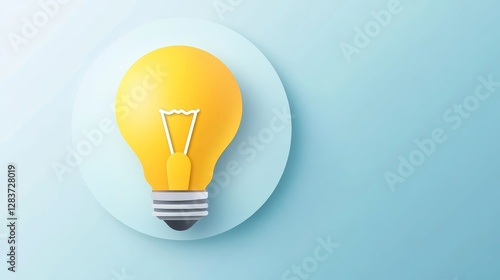 Bright Yellow Light Bulb on Soft Blue Background for Creative Ideas