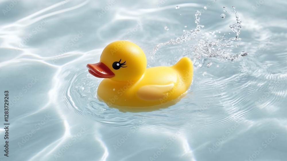 Yellow rubber duck is swimming in a pool. Minimalistic background. Yellow rubber duck is swimming in a pool. Minimalistic background.