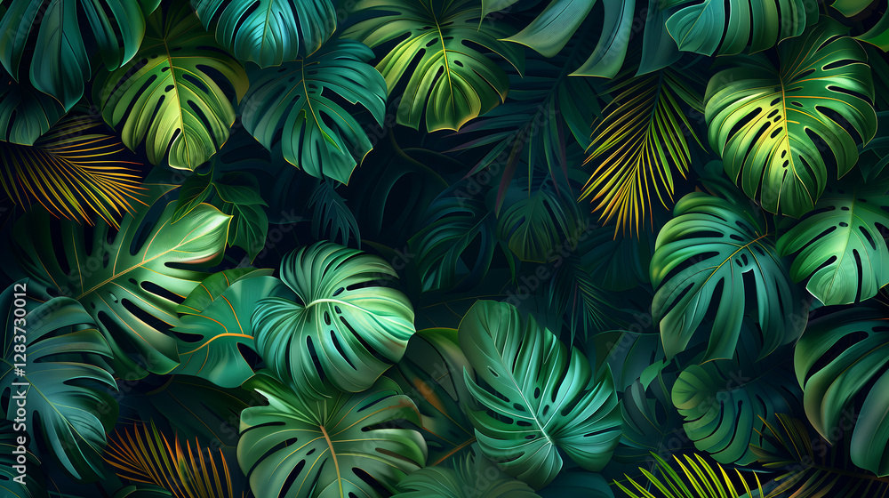 Vibrant Tropical Monstera Leaves Pattern – Perfect for Nature Wallpapers and Botanical Design, digital wallpapers, textile prints, home decor, eco-friendly branding, botanical themes Vibrant Tropical Monstera Leaves Pattern – Perfect for Nature Wallpapers and Botanical Design, digital wallpapers, textile prints, home decor, eco-friendly branding, botanical themes