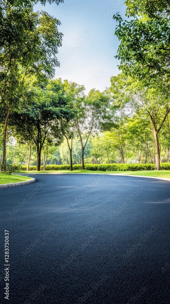 Fototapeta premium Serene Curved Pathway Through Lush Green Trees