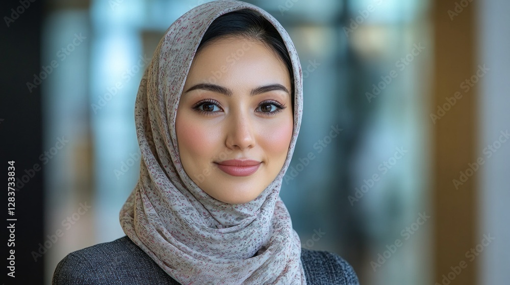 An accomplished Asian Muslim female HR manager smiles warmly while interacting with team members in a modern office setting, showcasing professionalism and dedication An accomplished Asian Muslim female HR manager smiles warmly while interacting with team members in a modern office setting, showcasing professionalism and dedication