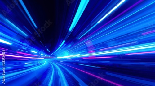 Dynamic light streaks create an abstract, futuristic vision of speed and technological advancement.