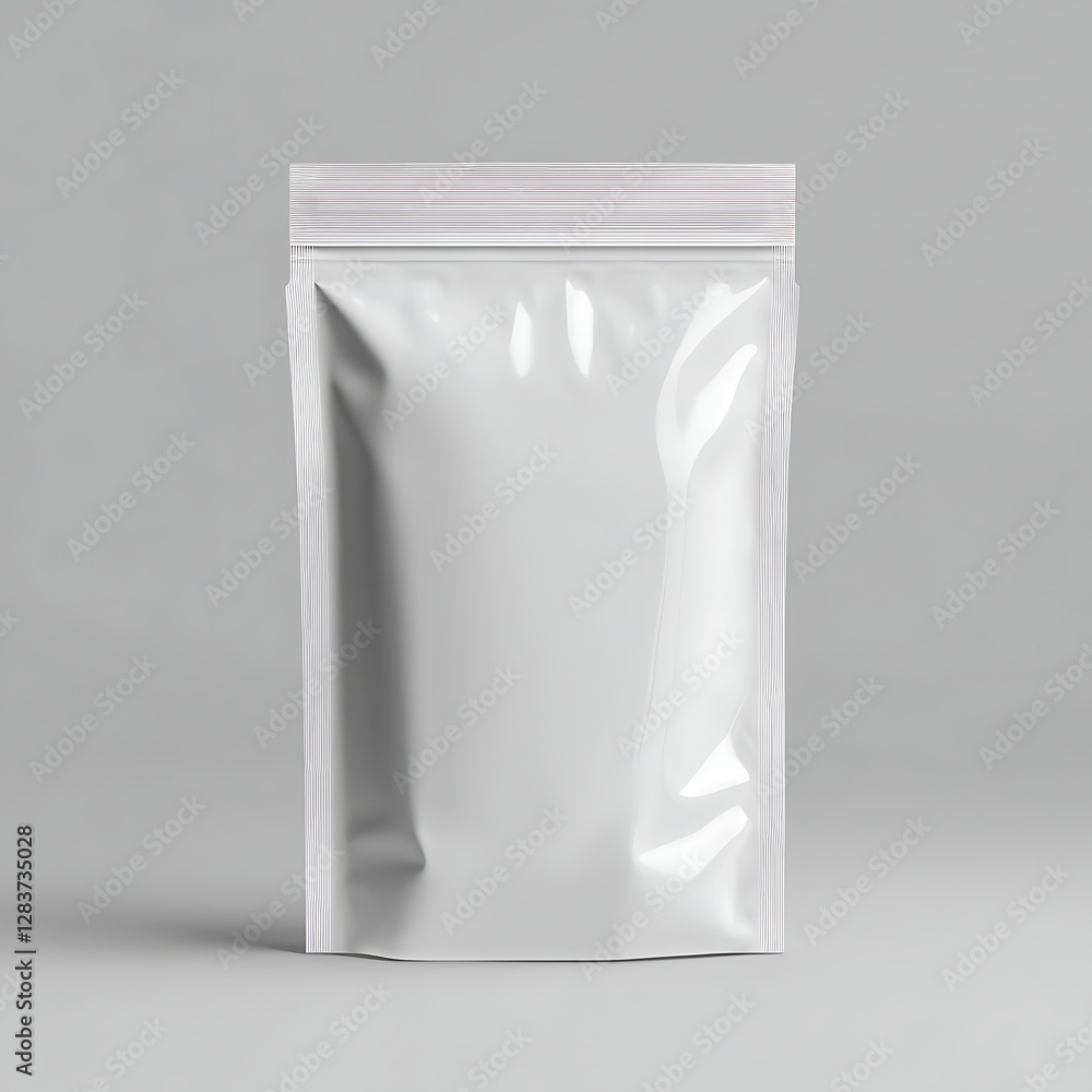 White Stand-Up Pouch Mockup on Gray Background for Packaging Design Presentation White Stand-Up Pouch Mockup on Gray Background for Packaging Design Presentation