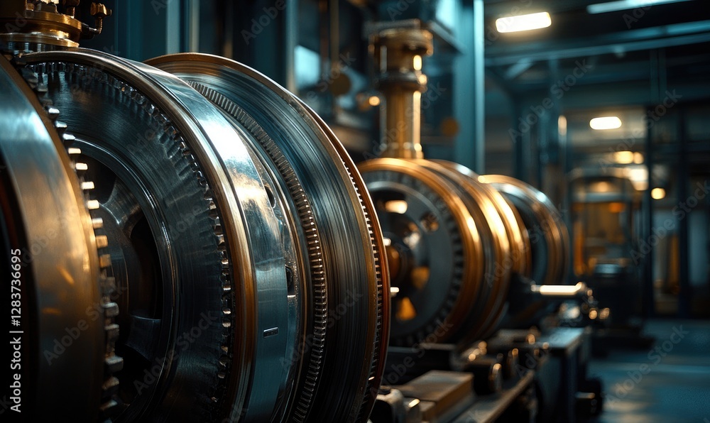 Industrial machinery gears spinning in factory Industrial machinery gears spinning in factory