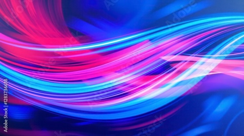 Vibrant light trails in shades of blue and pink create an abstract, dynamic background design.