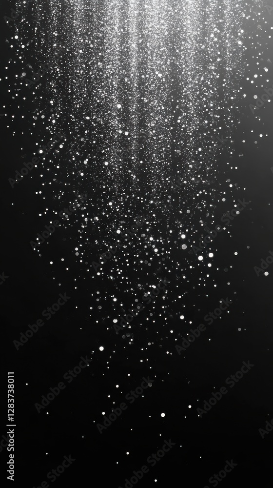 Sparkling silver glitter falling on a dark gradient, silver glitter falling on dark background. Vertical Sparkling silver glitter falling on a dark gradient, silver glitter falling on dark background. Vertical