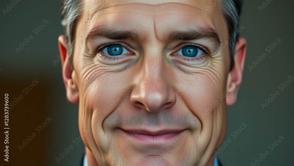 Close-Up Portrait of a Blue-Eyed Caucasian Man with Thick Eyebrows Close-Up Portrait of a Blue-Eyed Caucasian Man with Thick Eyebrows