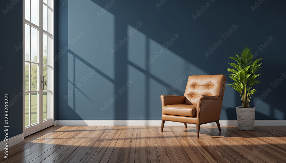 Cozy modern living space with a brown leather chair and plants