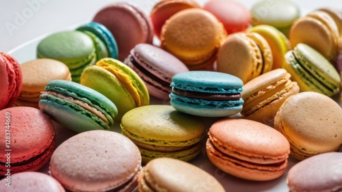 Wallpaper Mural Vibrant Pile of Colorful Macarons on White Surface Sweet Treat Confection Dessert French Pastry Delicious Gourmet Snack Multicolored Tabletop Arrangement Torontodigital.ca