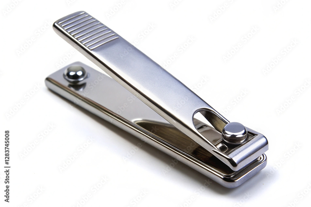 Nail Clippers: A close-up shot of a shiny metallic nail clipper, showing intricate design details and its practical, everyday function. Nail Clippers: A close-up shot of a shiny metallic nail clipper, showing intricate design details and its practical, everyday function.