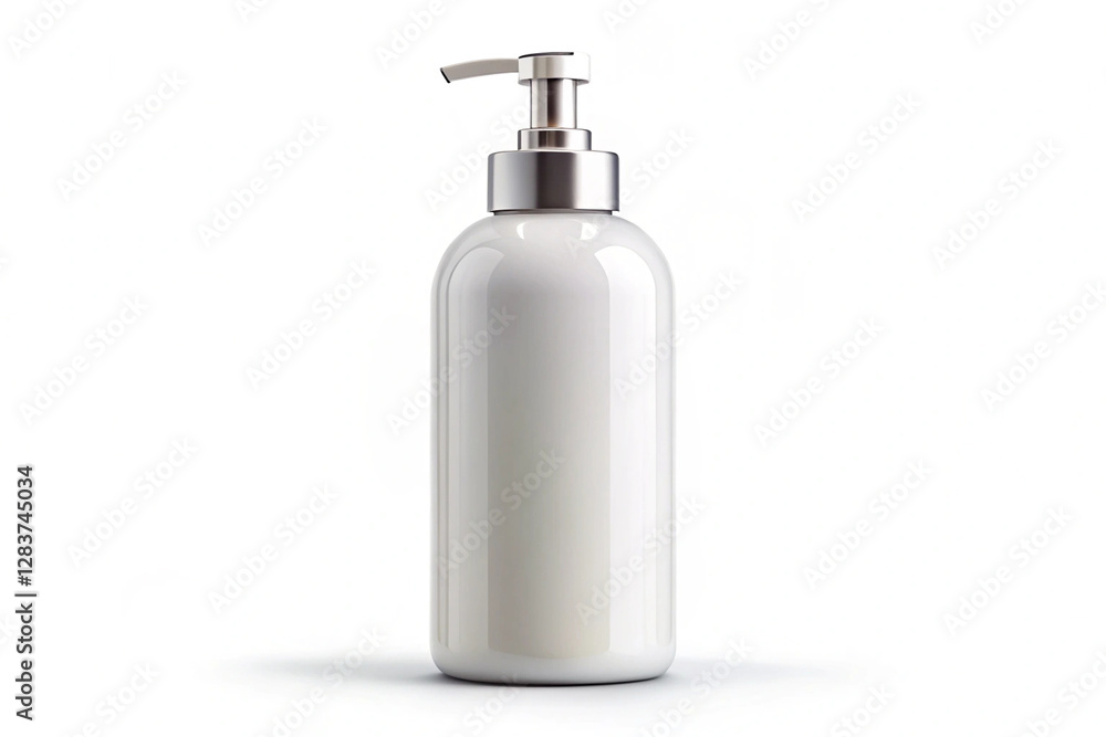 Elegant Dispenser: A sleek, minimalist dispenser with a shiny silver pump, perfect for dispensing soap or lotion, embodying clean lines and modern design. Elegant Dispenser: A sleek, minimalist dispenser with a shiny silver pump, perfect for dispensing soap or lotion, embodying clean lines and modern design.