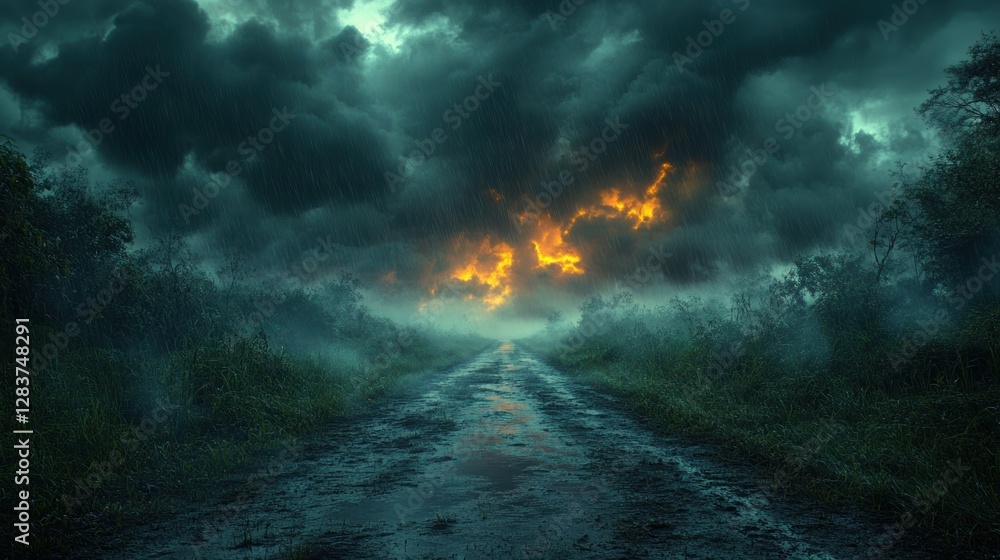 Fototapeta premium Stormy Road Through Jungle