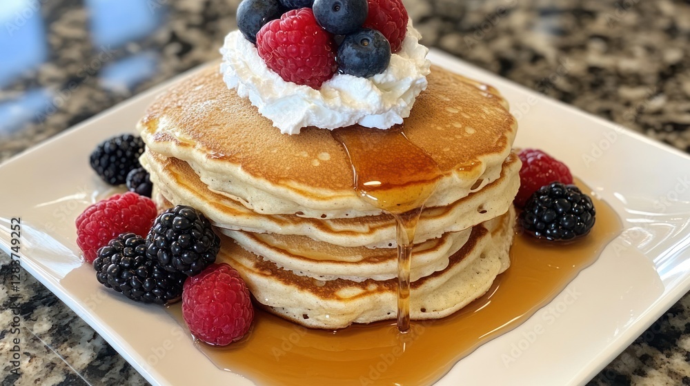 Delicious Buttermilk Pancakes with Berries and Whipped Cream Delicious Buttermilk Pancakes with Berries and Whipped Cream