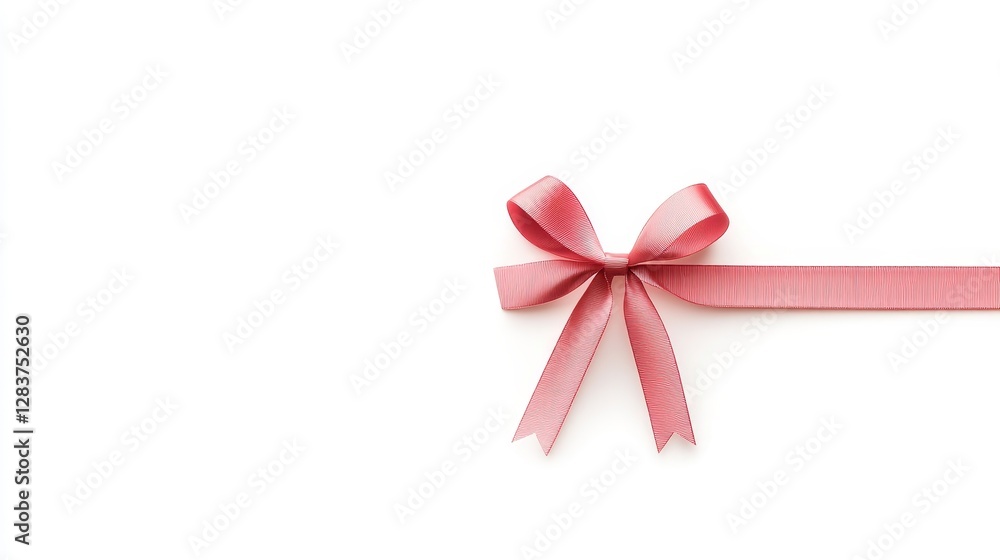 Elegant Pink Ribbon Bow on White Background for Holiday Decor Elegant Pink Ribbon Bow on White Background for Holiday Decor