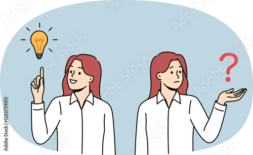 Konstfotografi Business woman comes up with idea after problem arises and rejoices at finding answer to question