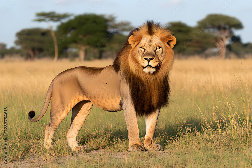 Single lion looking regal standing proudly 