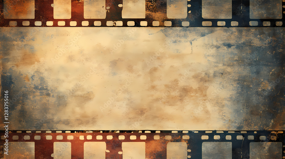 Obraz premium Abstract vintage film strip with a textured background and faded imperfections. Fading Memories in Shadows. Illustration