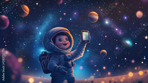 Wallpaper Mural Astronaut child exploring the cosmic wonders outer space digital art starry environment playful viewpoint imagination unleashed Torontodigital.ca