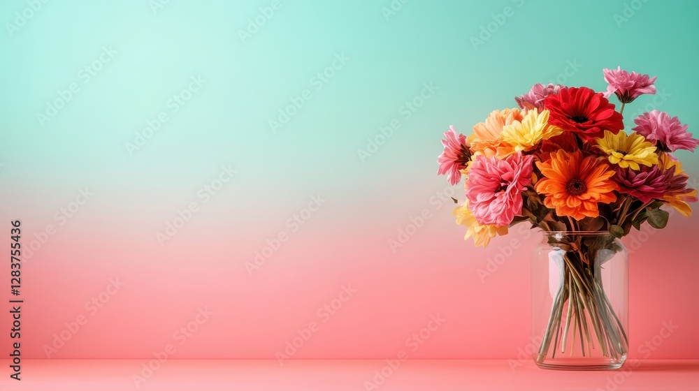 A vibrant bouquet of flowers set against a soft, gradient background enhances the beauty of the arrangement, creating a peaceful and harmonious ambiance perfect for any decor. A vibrant bouquet of flowers set against a soft, gradient background enhances the beauty of the arrangement, creating a peaceful and harmonious ambiance perfect for any decor.