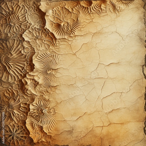 Abstract grunge background with ornament on old paper texture. Generated AI.	
