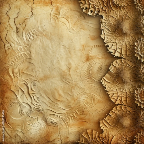 Abstract grunge background with ornament on old paper texture. Generated AI.	

