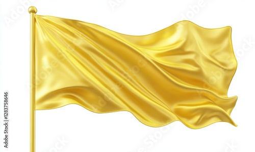 Gold flag waving on white background, ideal for marketing or presentations