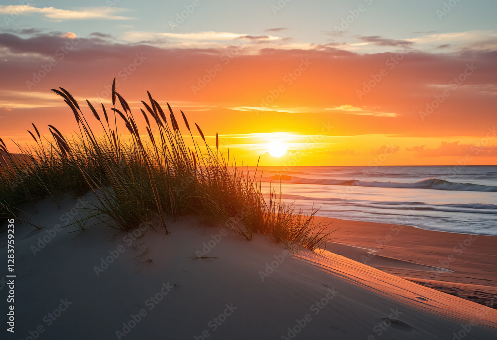 Sunset at the beach with colors and dunes Sunset at the beach with colors and dunes