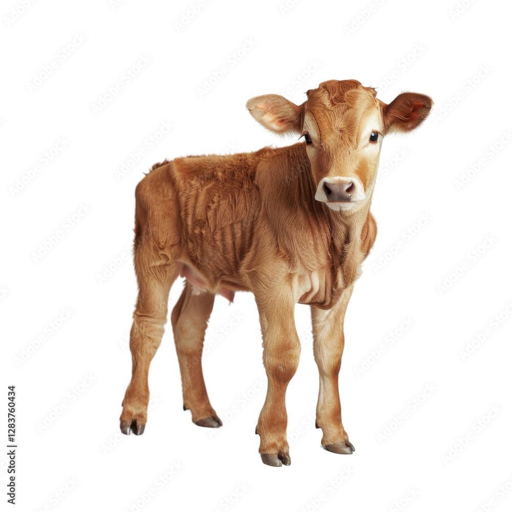 young calf standing on transparency background, showcasing its soft fur and curious expression. This adorable animal represents farm life and nature beauty young calf standing on transparency background, showcasing its soft fur and curious expression. This adorable animal represents farm life and nature beauty