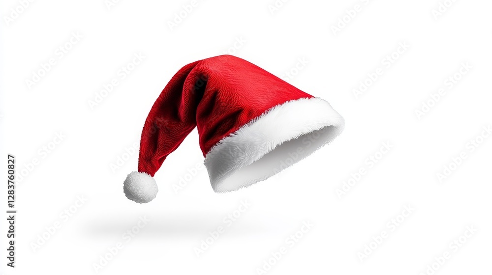 Bright Red Christmas Hat with White Trim on a Minimalist Background Bright Red Christmas Hat with White Trim on a Minimalist Background