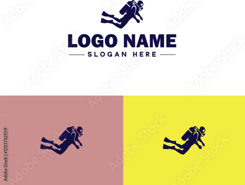 Scuba Diving icon Underwater diving Deep-sea exploration Subaquatic exploration flat logo sign symbol editable vector