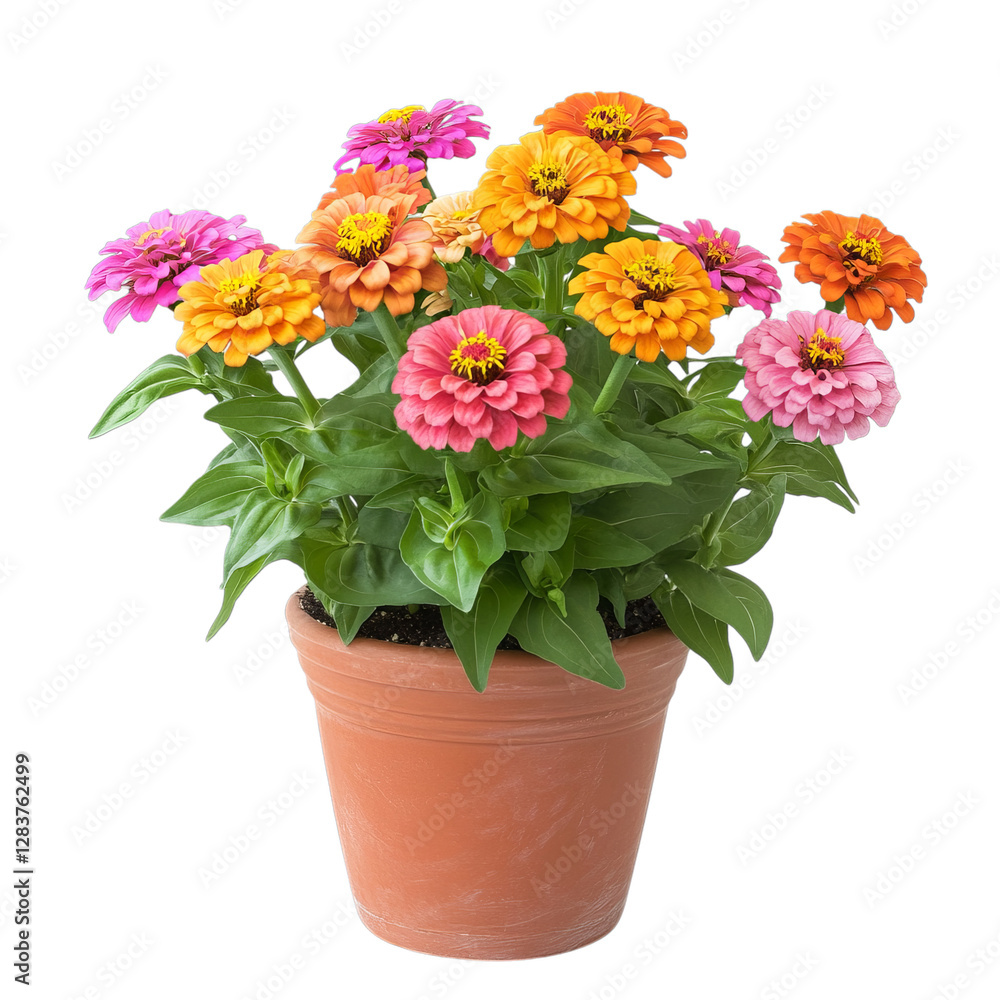 Decorative Potted Zinnia Plant Isolated on Transparent Background Decorative Potted Zinnia Plant Isolated on Transparent Background