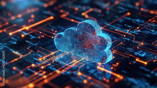 Cloud computing concept with circuits and advanced edge computing technology illustration