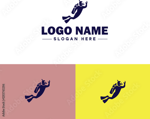 Scuba Diving icon Underwater diving Deep-sea exploration Subaquatic exploration flat logo sign symbol editable vector