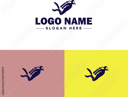 Scuba Diving icon Underwater diving Deep-sea exploration Subaquatic exploration flat logo sign symbol editable vector