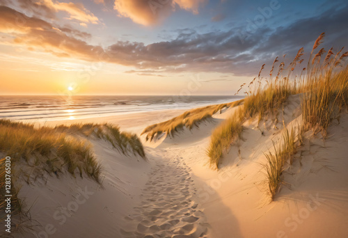 Sunset at the beach with colors and dunes