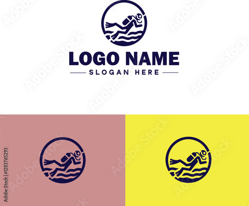 Scuba Diving icon Underwater diving Deep-sea exploration Subaquatic exploration flat logo sign symbol editable vector