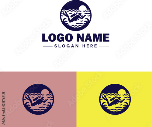 Scuba Diving icon Underwater diving Deep-sea exploration Subaquatic exploration flat logo sign symbol editable vector