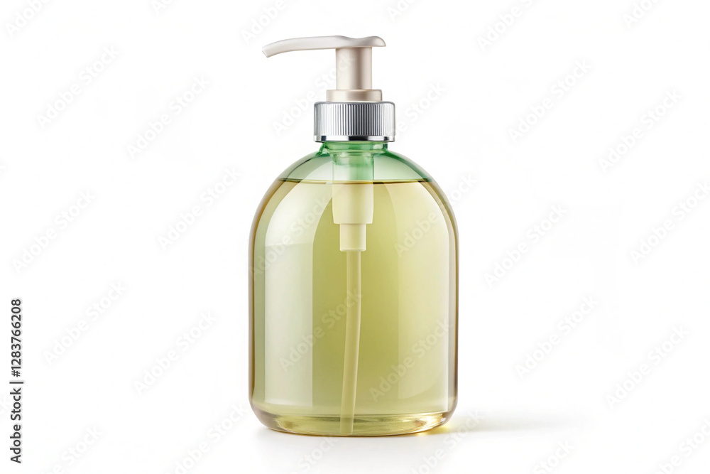 Elegant Dispenser: A sleek, transparent dispenser filled with a vibrant liquid is captured against a clean background, symbolizing hygiene and care. Elegant Dispenser: A sleek, transparent dispenser filled with a vibrant liquid is captured against a clean background, symbolizing hygiene and care.